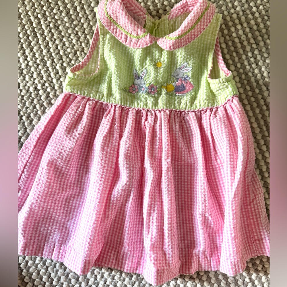 Pink & Lime Seersucker Baby Dress with Embroidered Label